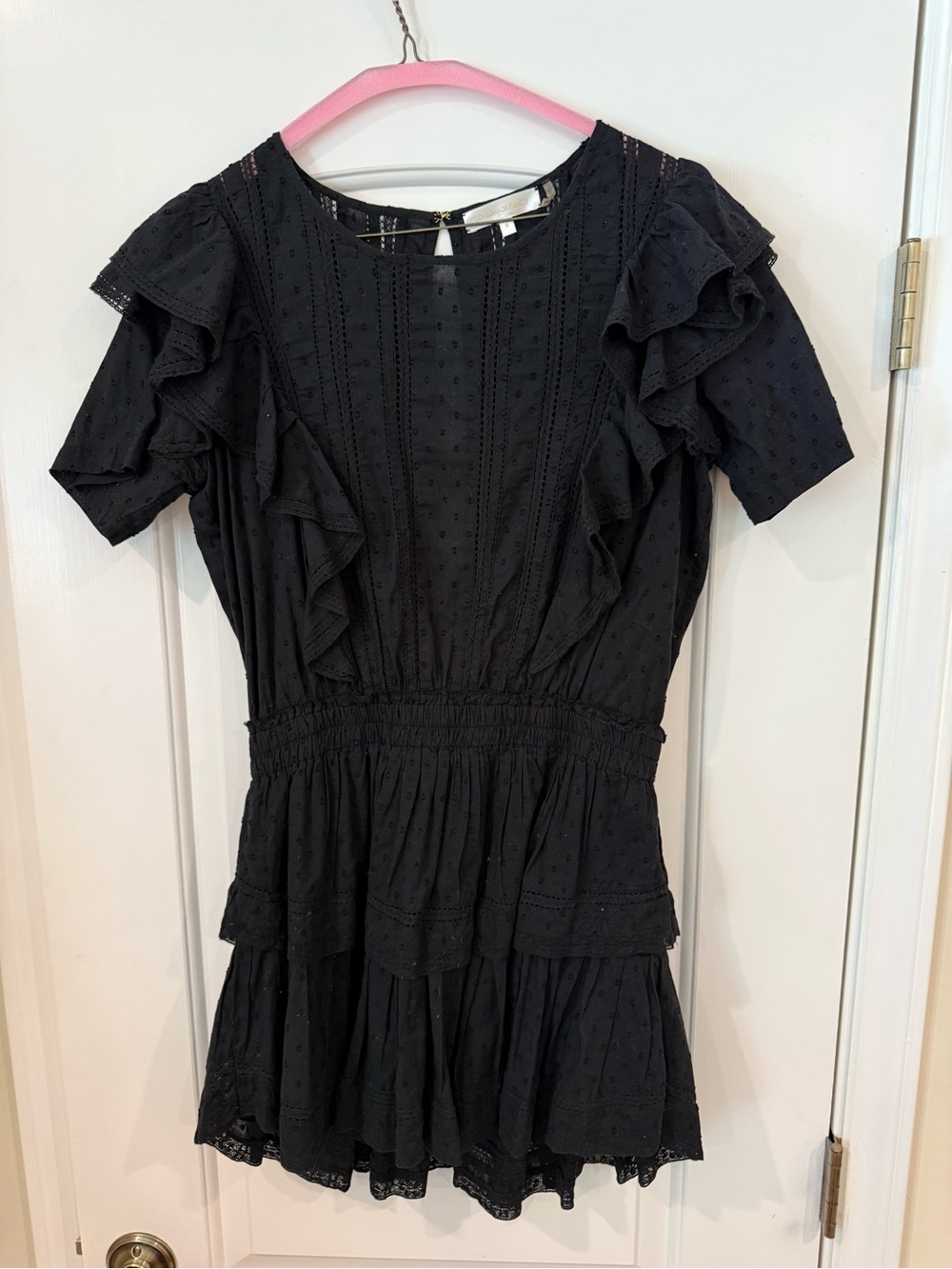 LoveShackFancy Black Eyelet Shift Top